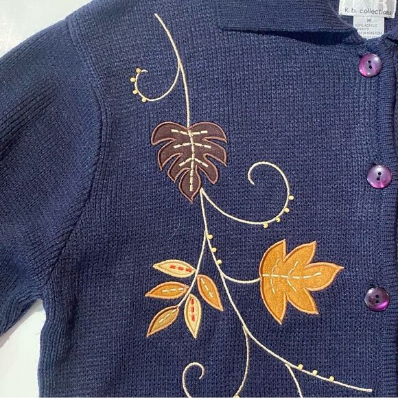 Vintage K.B Collections Embroidered Fall Leaves Cardigan Sweater Women's Size M - Picture 6 of 12